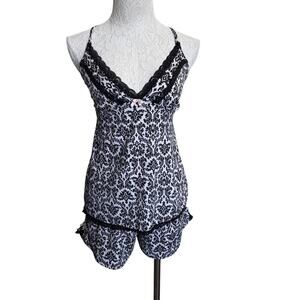 Marilyn Monroe Pajama Set Black White Damask Lace Trim M Retro Glam Sleepwear